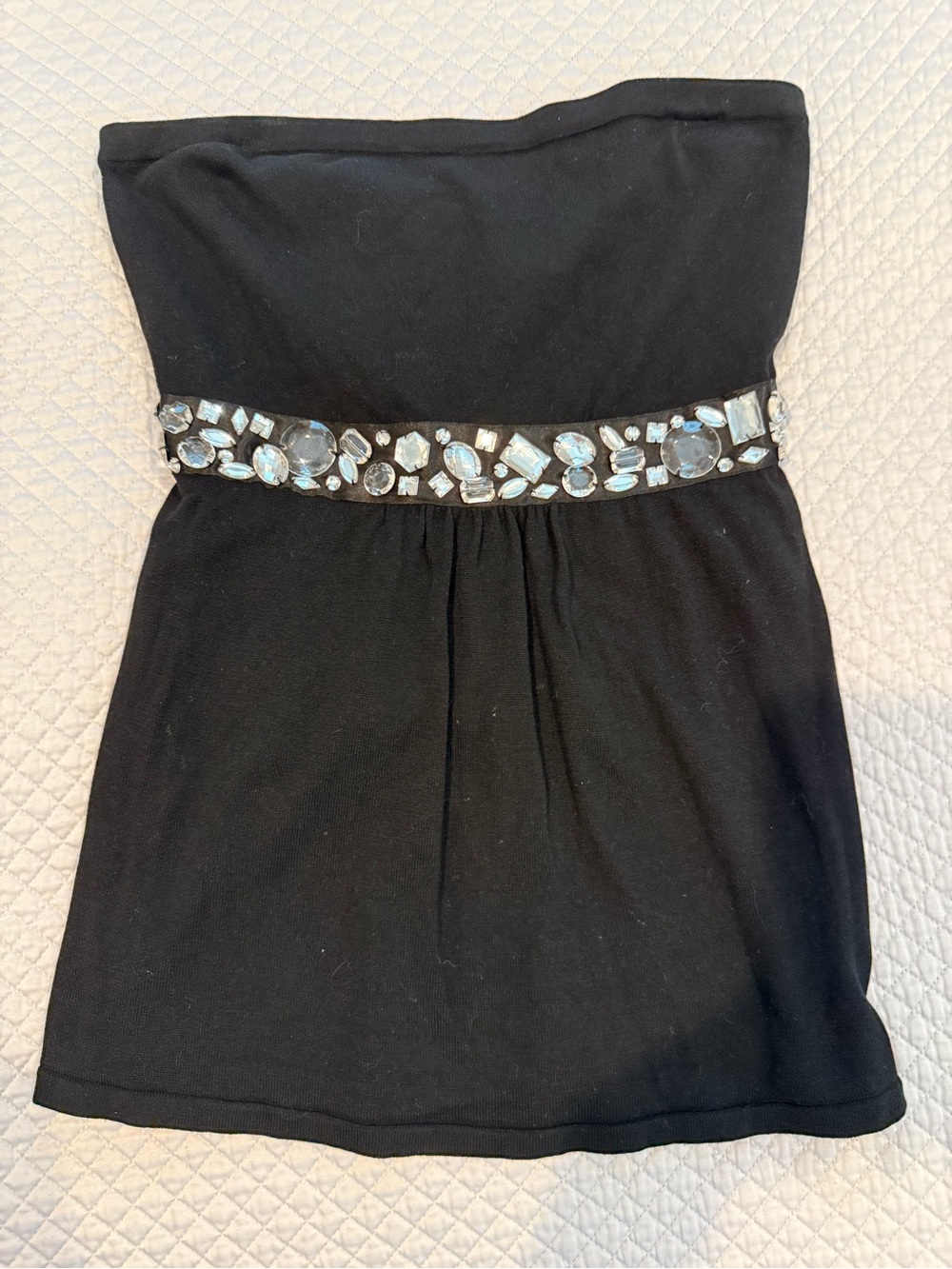 White House Black Market Black Strapless Tube Top with Jeweled Waist